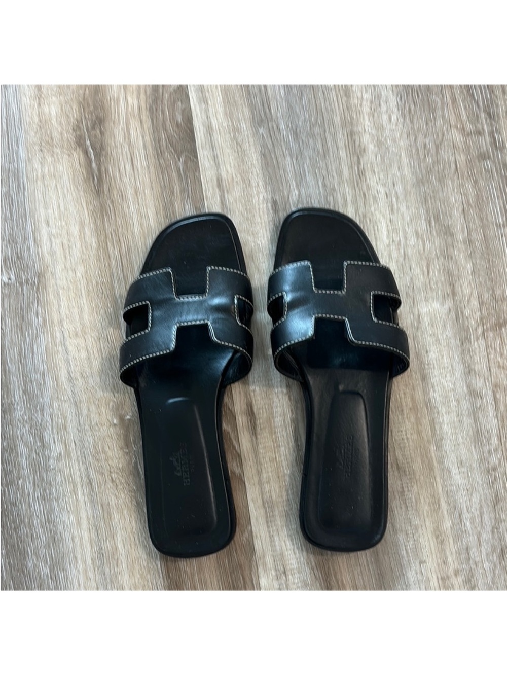 Black Leather Slide Sandals - Women's Casual Slip-On